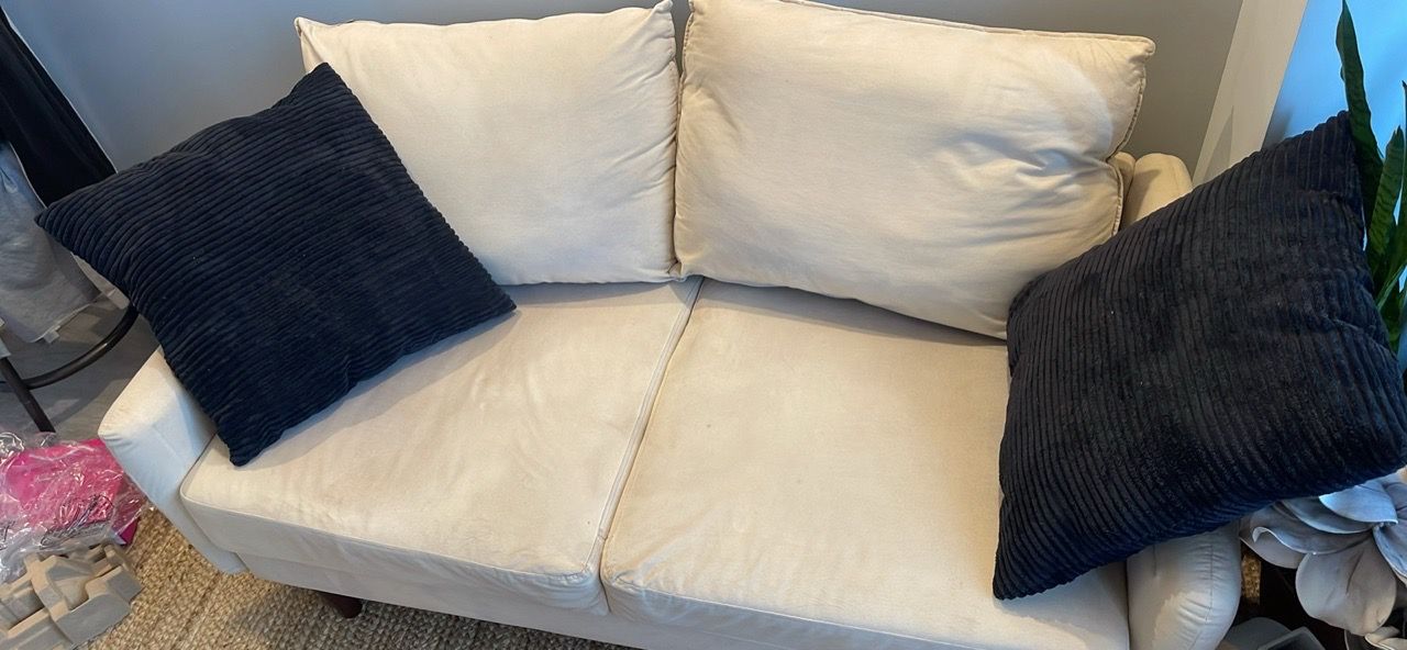 White Fabric Loveseat Sofa