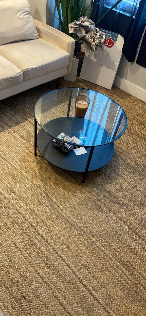 Round Glass Coffee Table with Black Frame