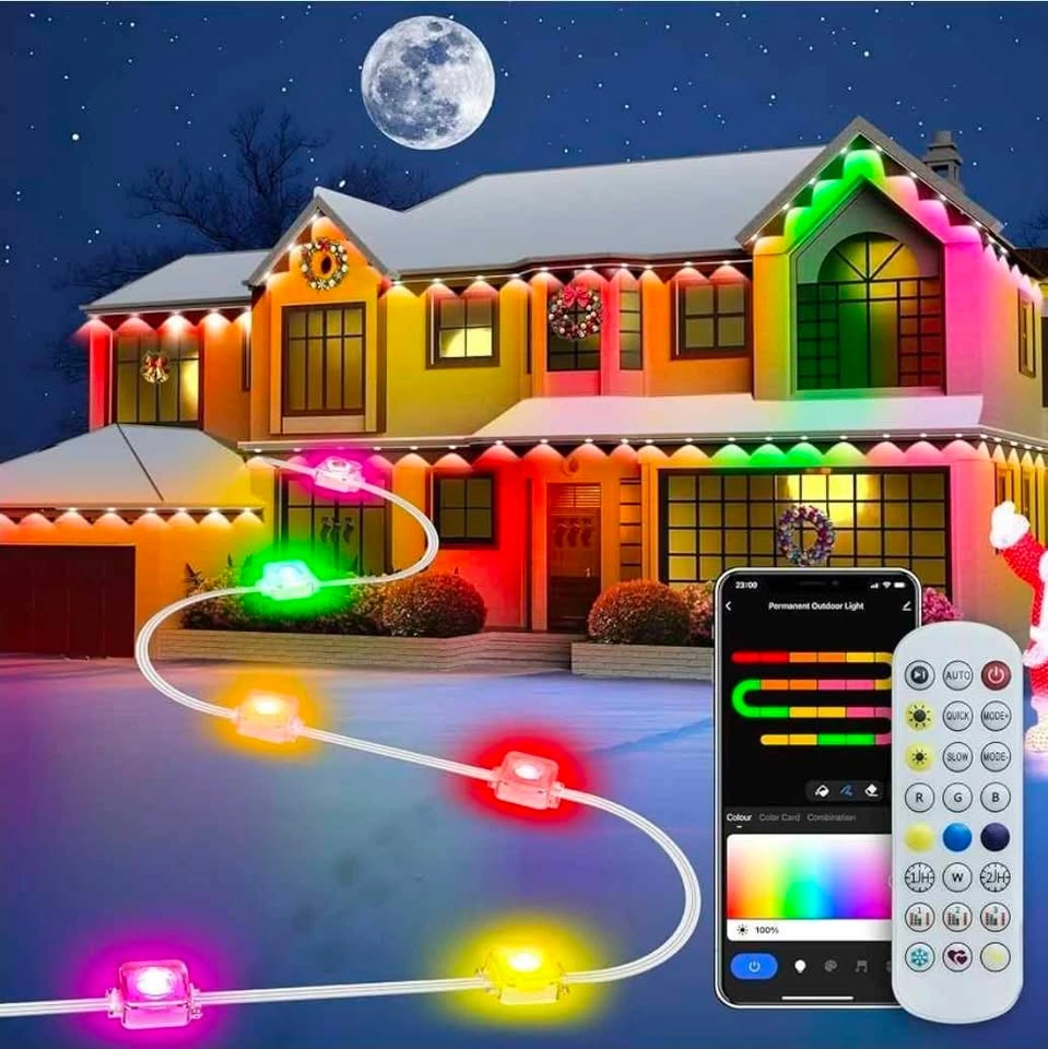 100ft Smart RGB+IC Permanent Outdoor Holiday Track Lights