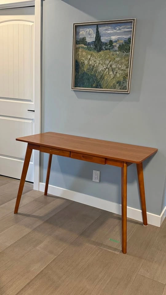 Mid-Century Modern Wooden Desk with Two Drawers