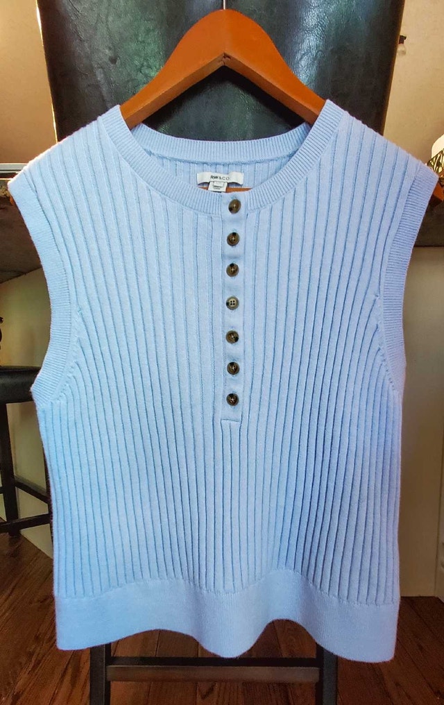 Pale Blue RW & CO. Knit Sleeveless Sweater