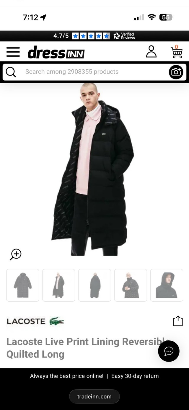 Lacoste Live Reversible Quilted Long jacket men’s xs - photo 5