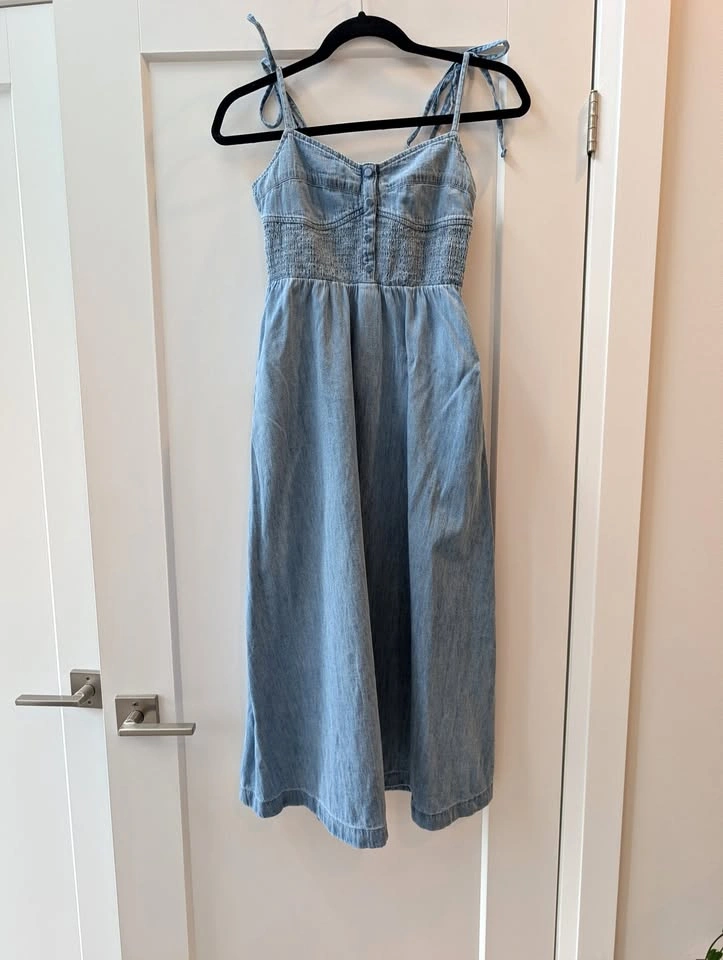 GAP Organic Cotton Denim Corset Midi Dress Light Indigo XXS