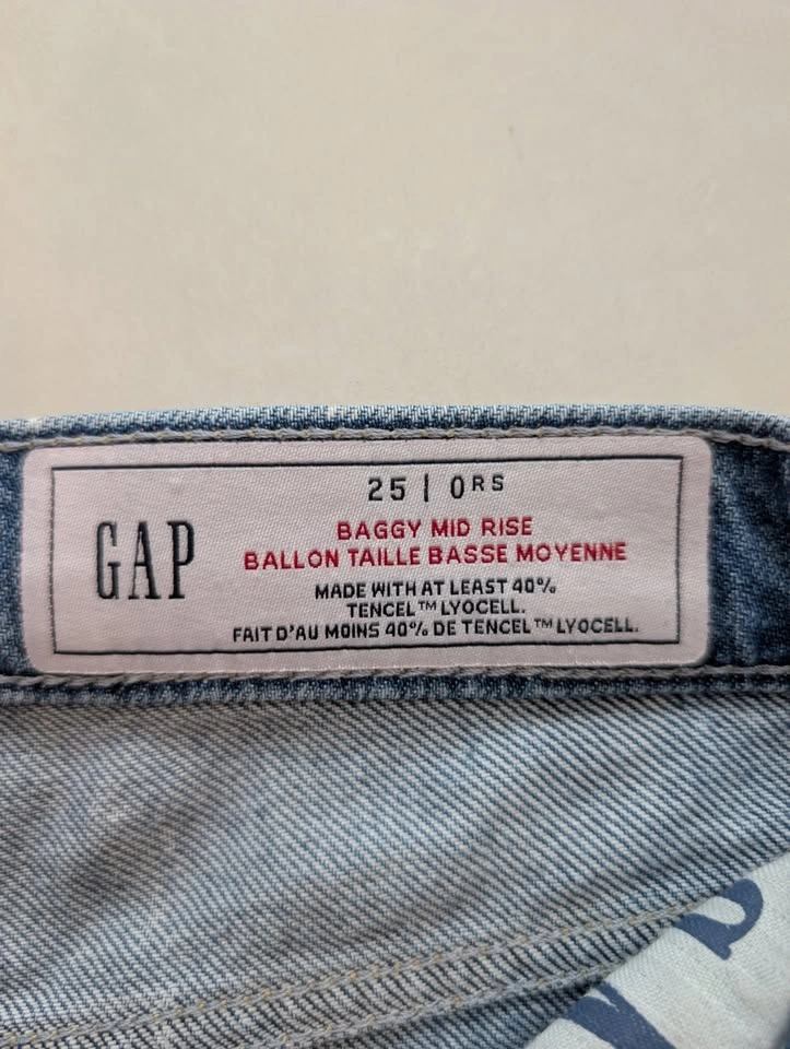 GAP Baggy Mid Rise Jeans Size 25 / 0RS Regular Short Blue - photo 2