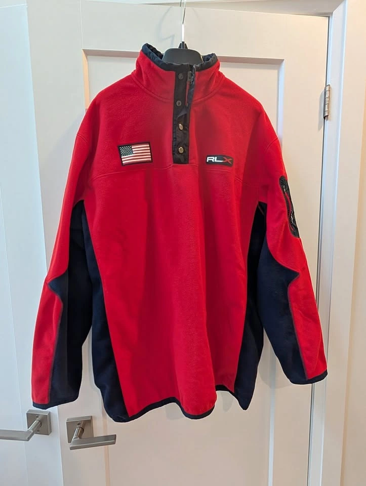 Vintage RLX Ralph Lauren USA Flag Colorblock Fleece Pullover - M