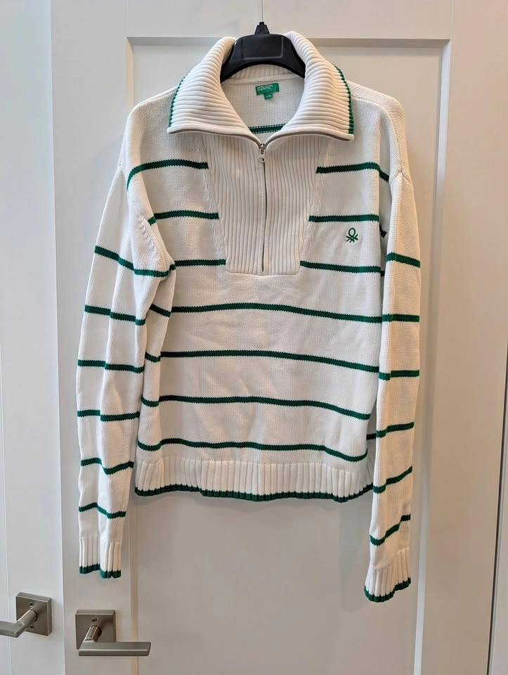 United Colors of Benetton Striped Quarter-Zip Cotton Sweater