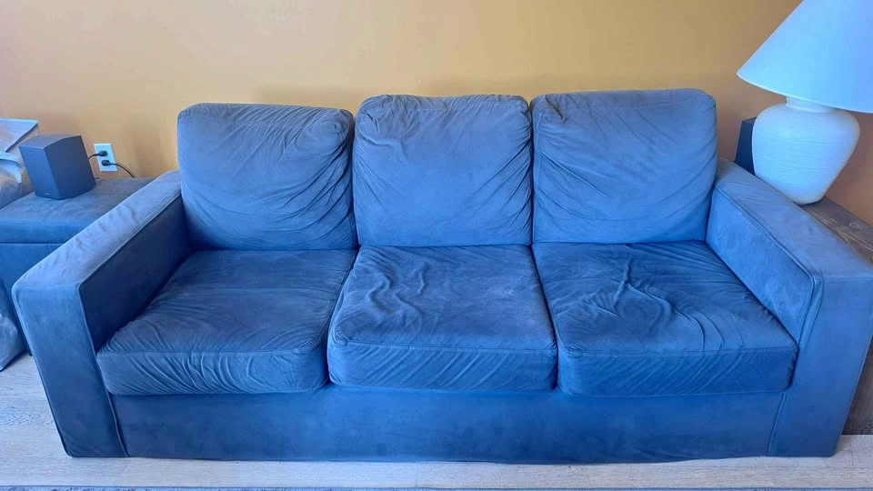 Blue Velvet Three-Seat Sofa