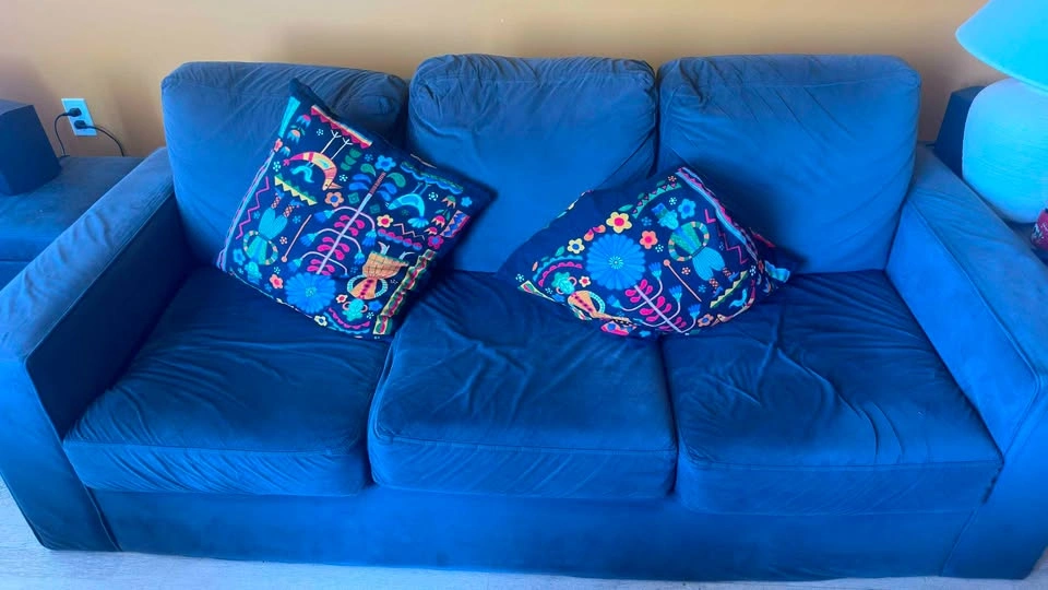 Blue Velvet Three-Seat Sofa - photo 2