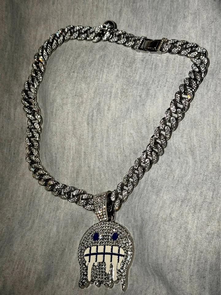 Men’s Iced Out Cuban Link Chain with Drip Face Pendant – New