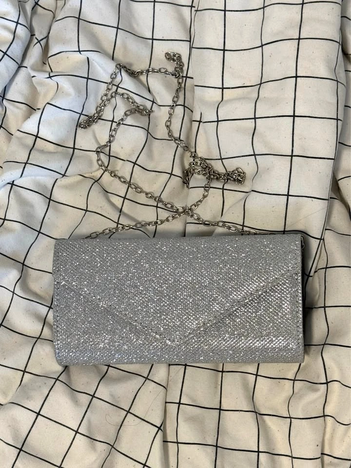 Silver Glitter Evening Clutch Bag