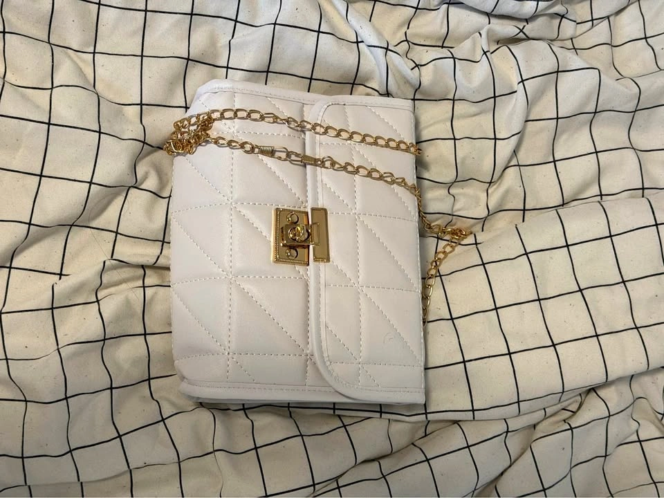 New White Quilted Crossbody Bag