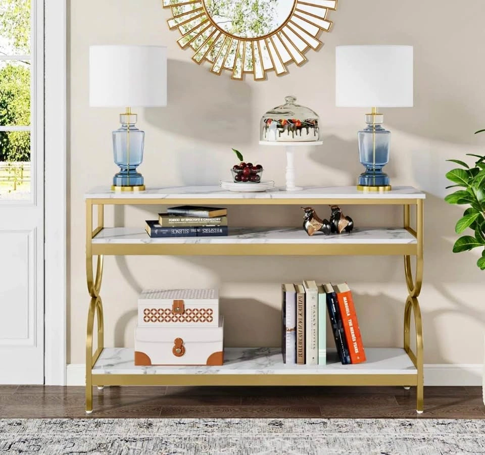 Console table, gold white and marble