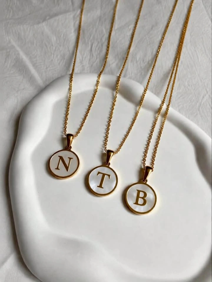 Brand New 18k Gold Plated Mother of Pearl Initial Necklace