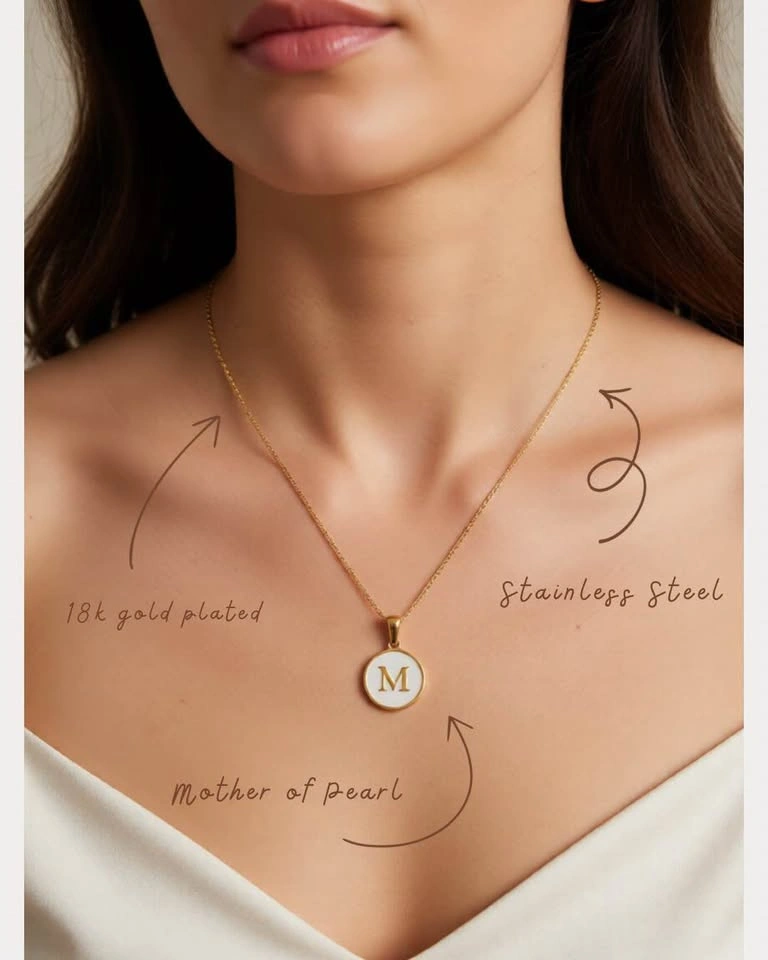 Brand New 18k Gold Plated Mother of Pearl Initial Necklace - photo 2