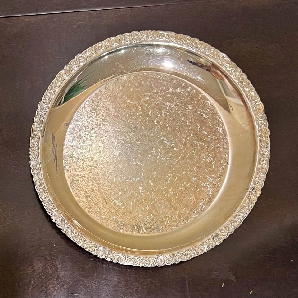 Vintage Mayell of England Silver-Plate Round 11.5” Tray