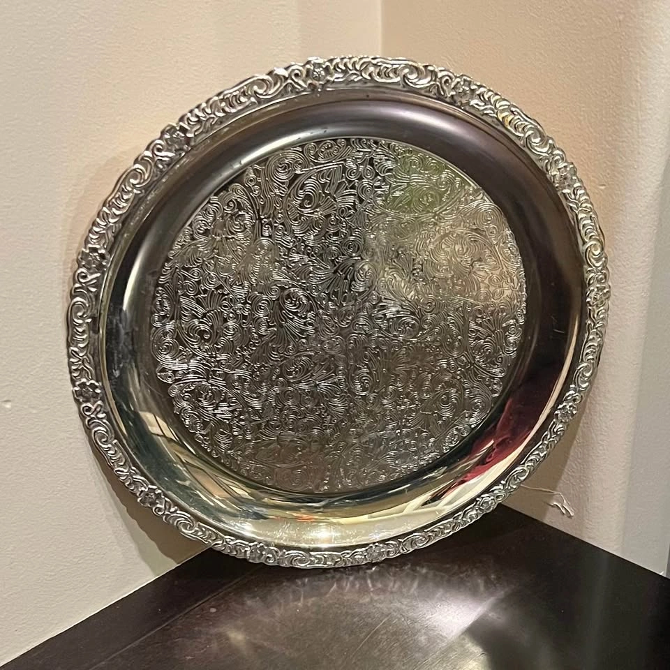 Vintage Mayell of England Silver-Plate Round 11.5” Tray - photo 4