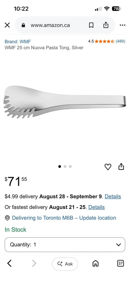 WMF Nuova Pasta 25 cm Tong, Cromargan Stainless Steel - photo 2