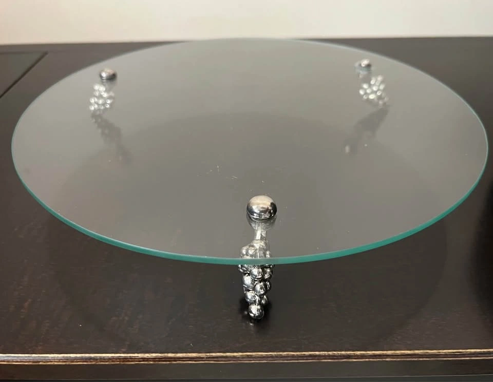 Vintage Silver-plated Grape Design Footed Glass Plate - photo 3