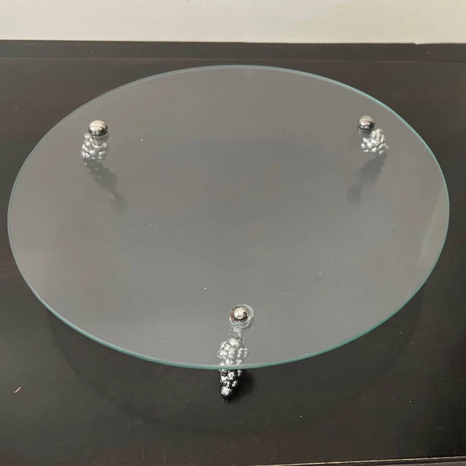 Vintage Silver-plated Grape Design Footed Glass Plate - photo 4