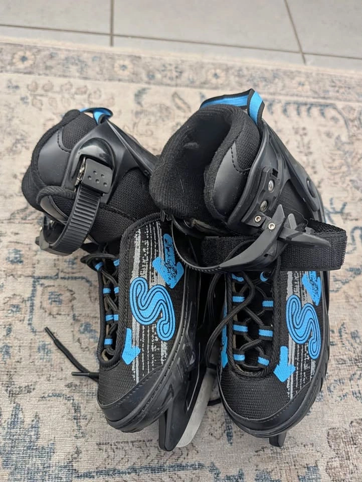 Kids Ice Skates (Adjustable Size 13-3) & Hockey Helmet