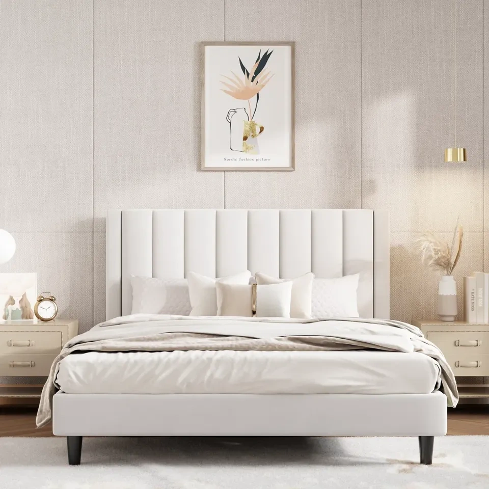 Queen Velvet Upholstered Platform Bed Frame (Disassembled, Like - photo 2