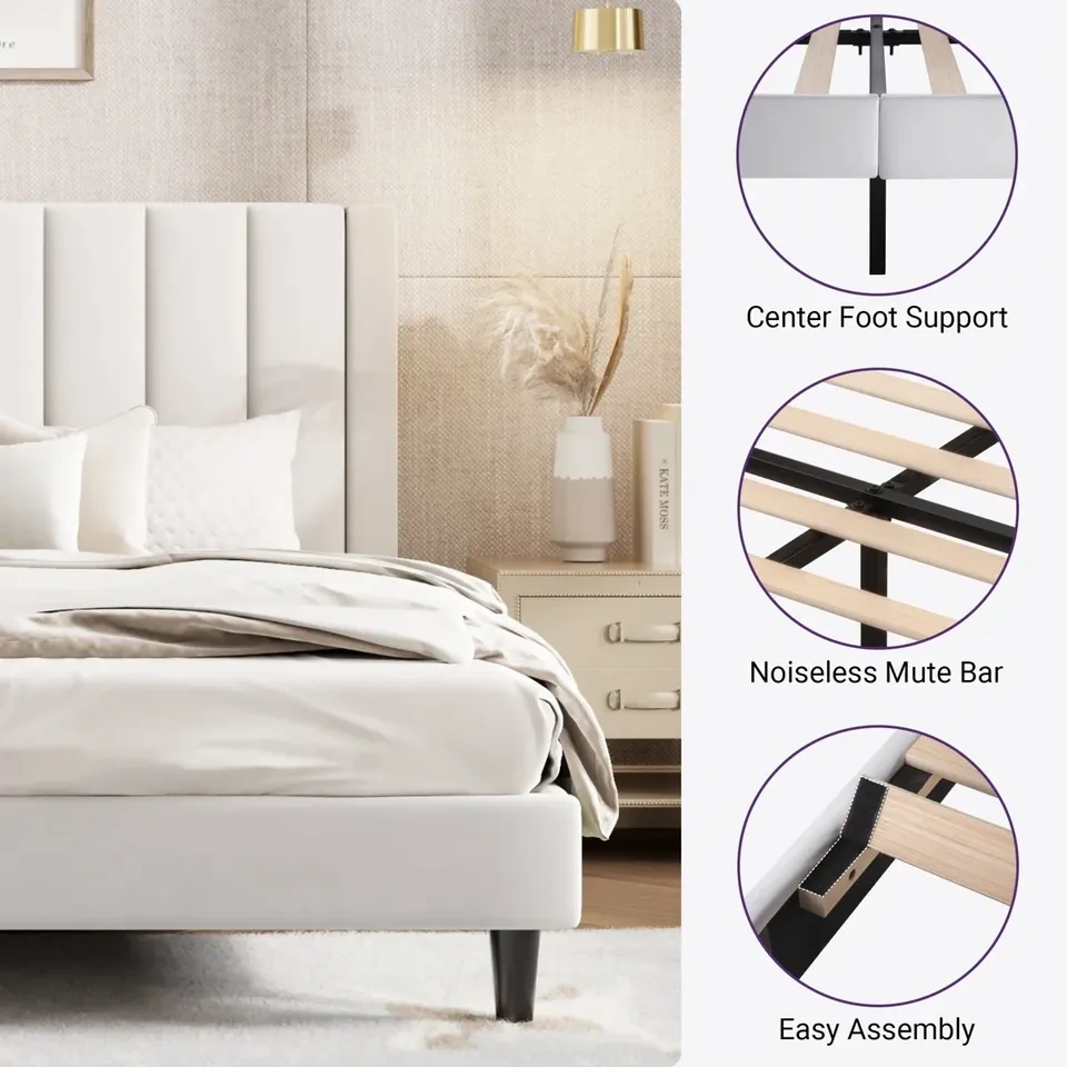 Queen Velvet Upholstered Platform Bed Frame (Disassembled, Like - photo 3