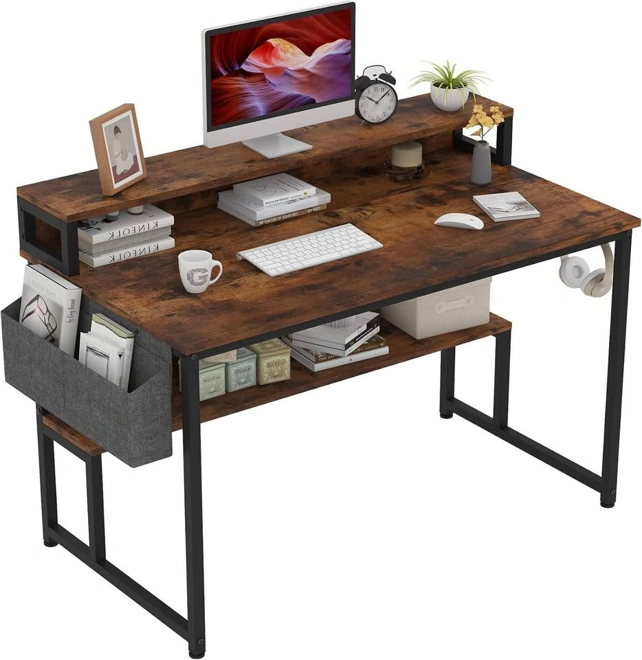 47" Computer Desk with Raised Monitor Stand, Storage Shelf & Sid - photo 2