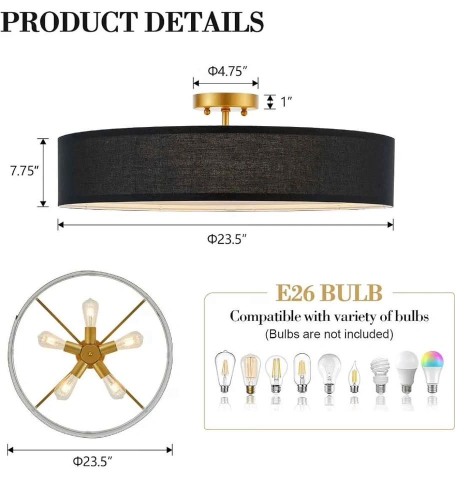 24" Black & Gold 5-Light Modern Ceiling Light (2 available) - photo 2