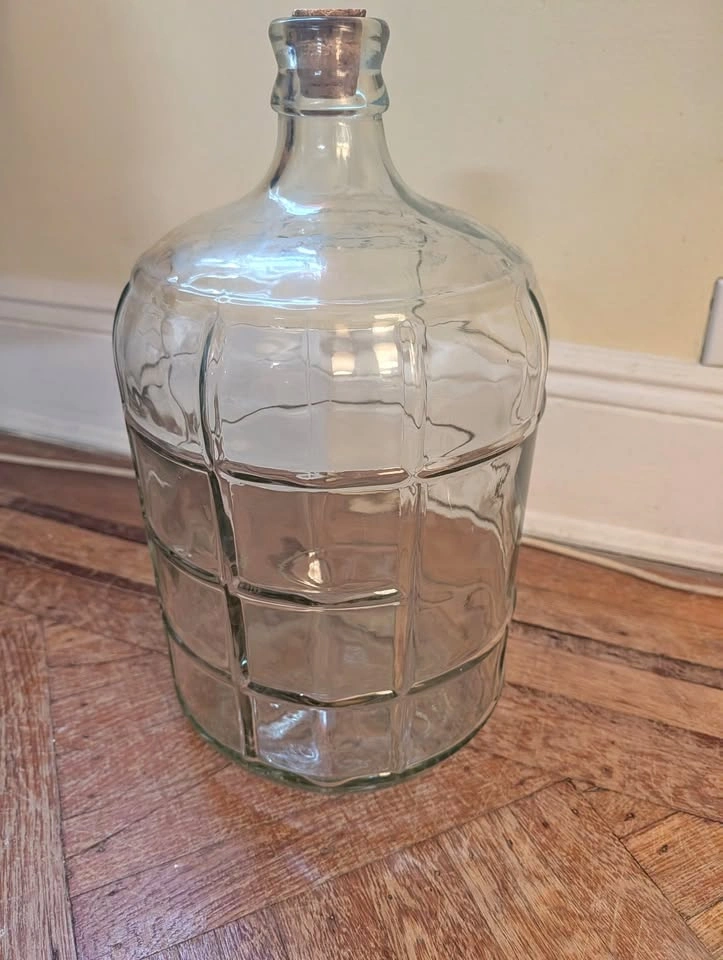 Vintage Waffle Pattern Glass Carboy Jug with Cork 3 gallon