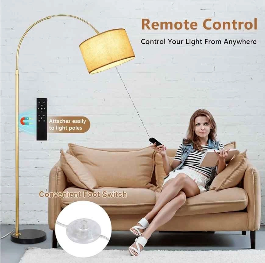 Height Adjustable Gold Arc Floor Lamp with Remote
