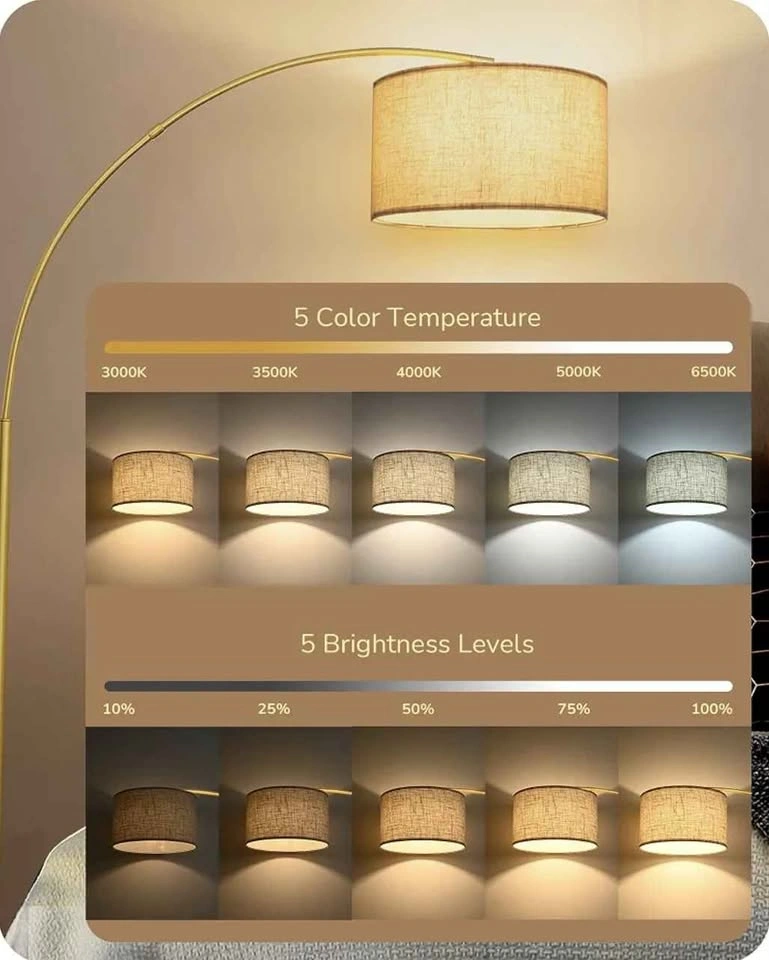 Height Adjustable Gold Arc Floor Lamp with Remote - photo 3