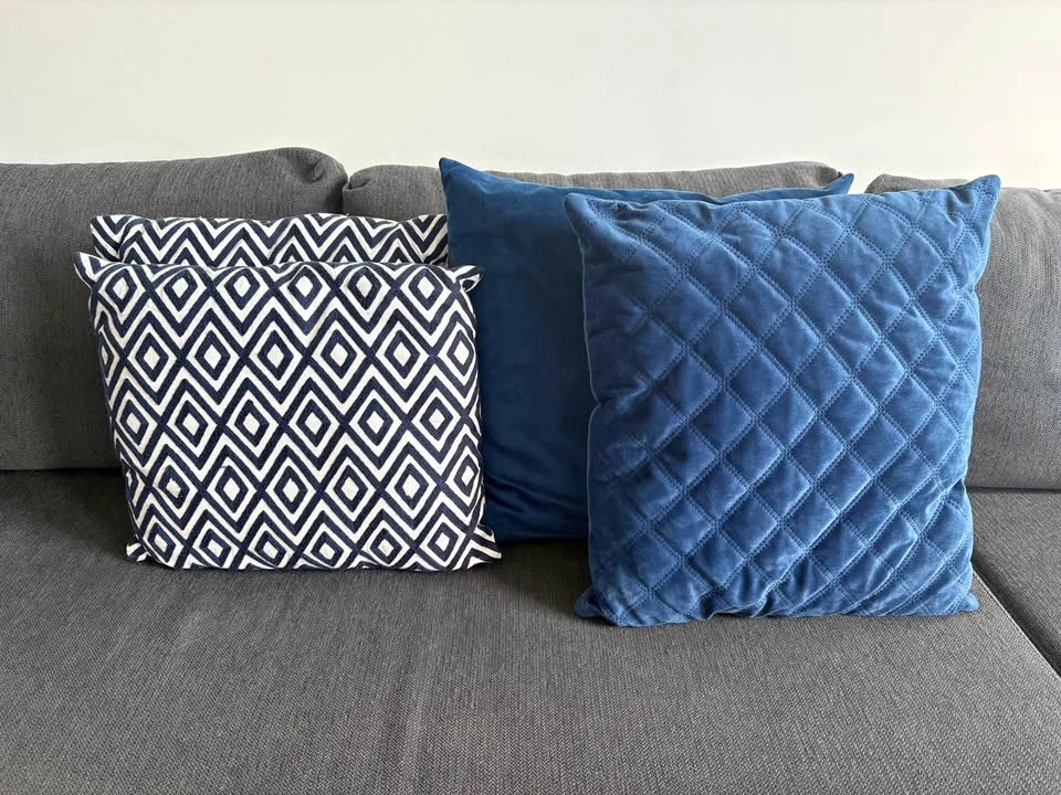 Set of 4 Blue and Patterned Throw Pillows 20x20 and 16x16