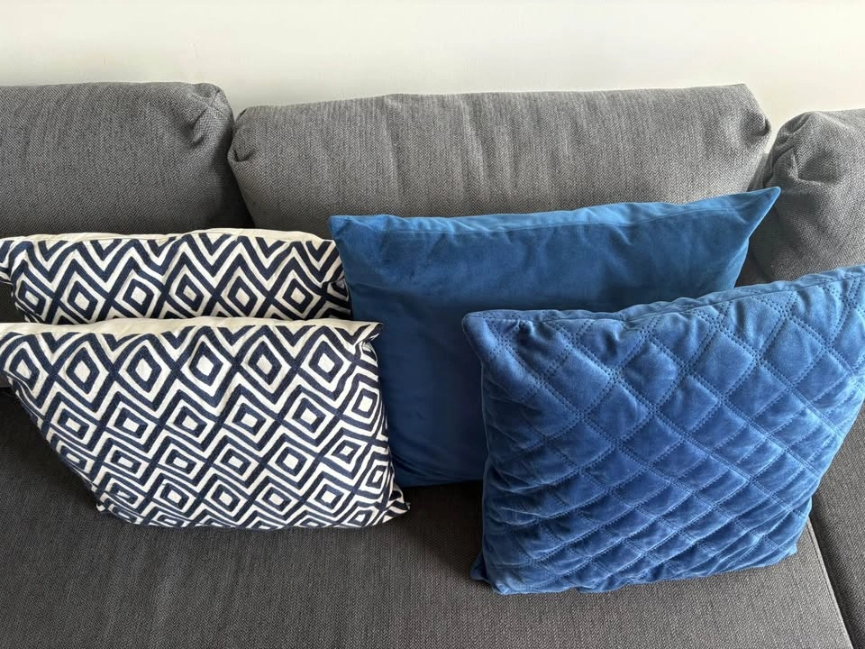 Set of 4 Blue and Patterned Throw Pillows 20x20 and 16x16 - photo 2