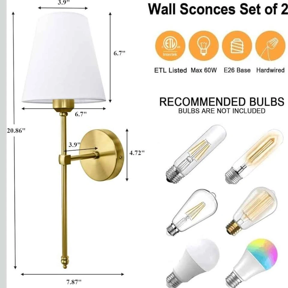 Hardwired Classic Brushed Gold Wall Sconces - photo 2