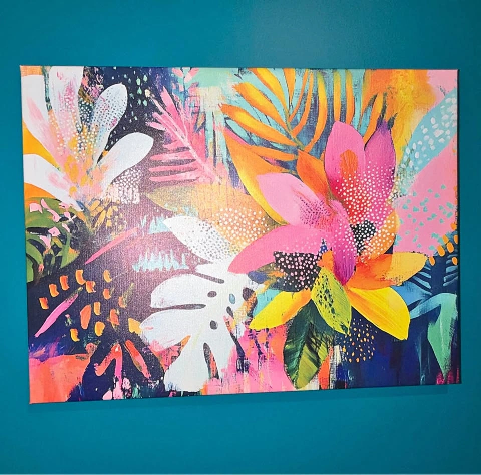Tropical Floral Abstract Canvas Wall Art — Colorful Botanical Pr