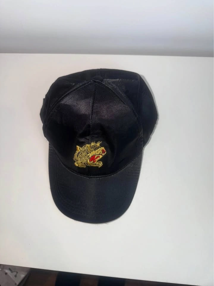 Black Satin Snapback Cap Gold Tiger Embroidery Vintage Style - photo 2