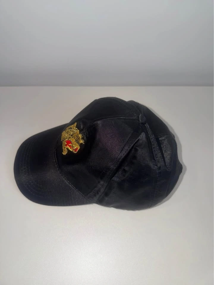 Black Satin Snapback Cap Gold Tiger Embroidery Vintage Style - photo 3