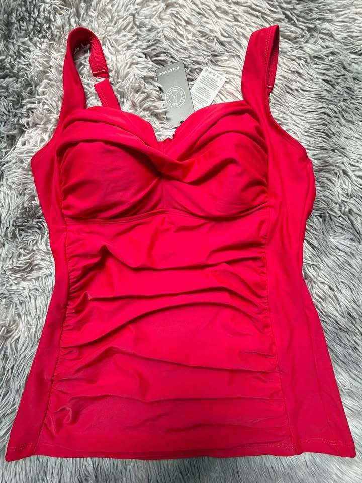 RELLECIGA Women's Bandeau Ruched Tankini Top Swimsuits - LARGE