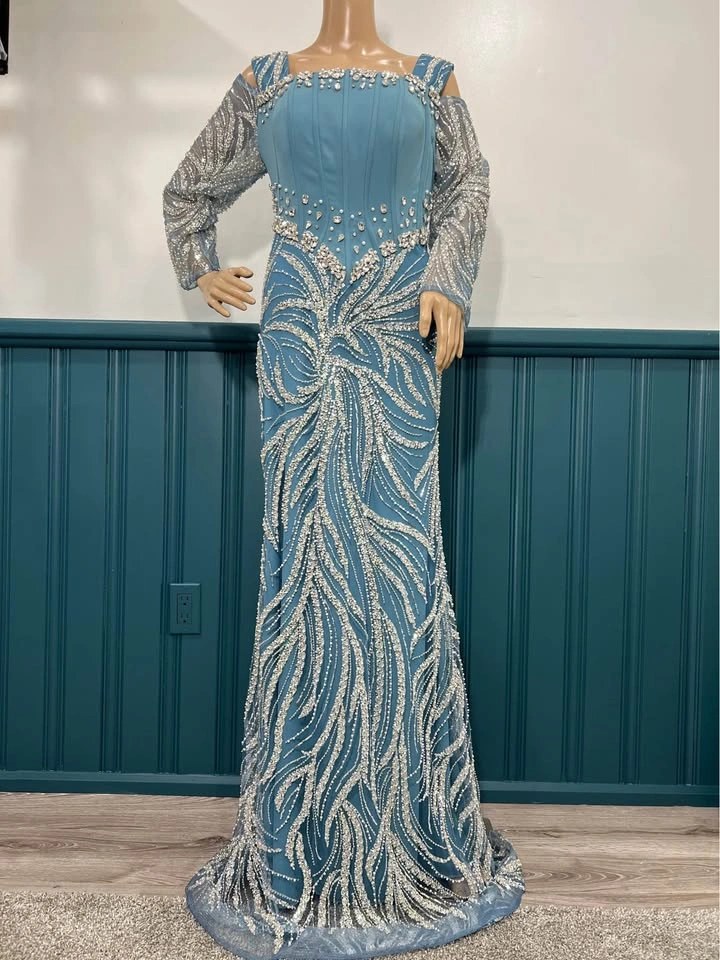 Blue Sequined Couture Formal Gown – Perfect for Weddings, Galas, - photo 2