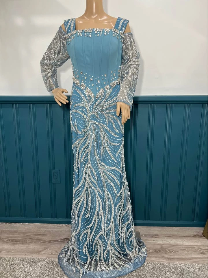 Blue Sequined Couture Formal Gown – Perfect for Weddings, Galas, - photo 3