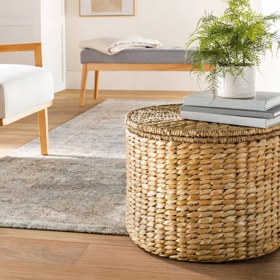 Wicker Storage Ottoman/Table in natural. 2 available. - photo 4
