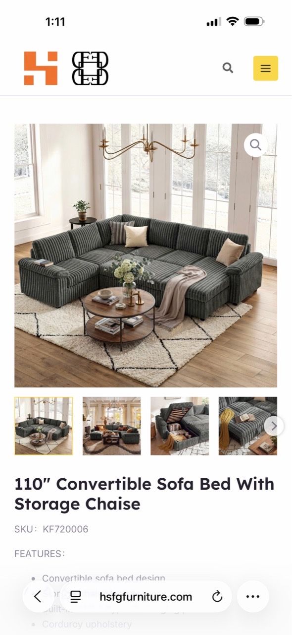 110" Convertible Sectional Sofa Bed with Storage Chaise