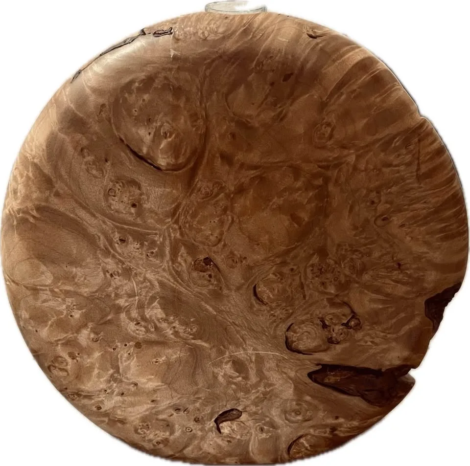 Signed Burlwood Bud Vase with Glass Insert (#22) image indicator(3)