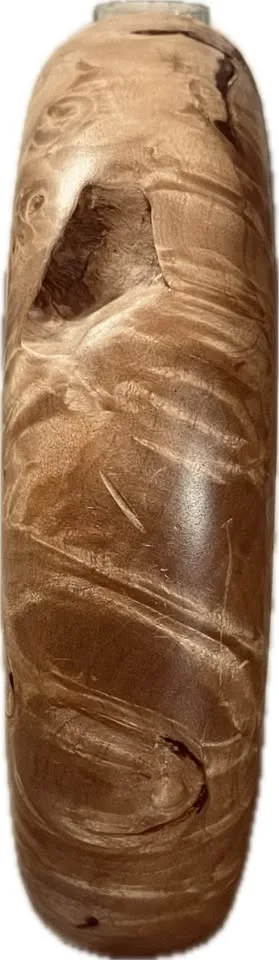 Signed Burlwood Bud Vase with Glass Insert (#22) image indicator(4)