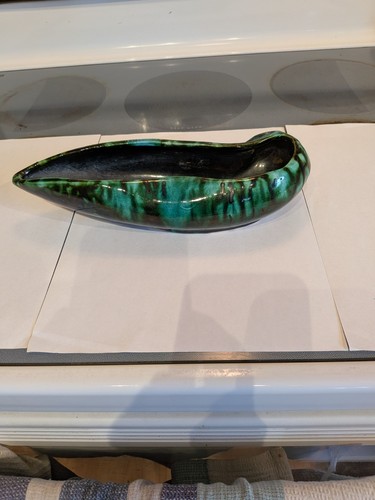 Vintage Blue Mountain Style Green Black Drip Glaze Planter MCM C