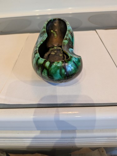 Vintage Blue Mountain Style Green Black Drip Glaze Planter MCM C - photo 2