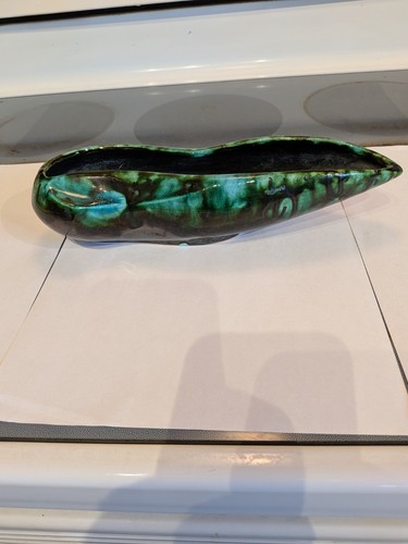 Vintage Blue Mountain Style Green Black Drip Glaze Planter MCM C - photo 3
