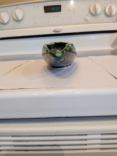 Vintage Blue Mountain Style Green Black Drip Glaze Planter MCM C - photo 4