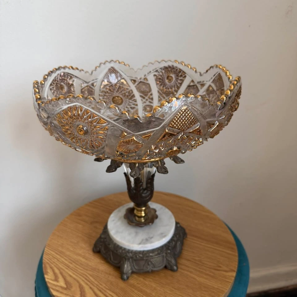 Vintage Hollywood Regency Cut Crystal & Marble Compote - photo 4