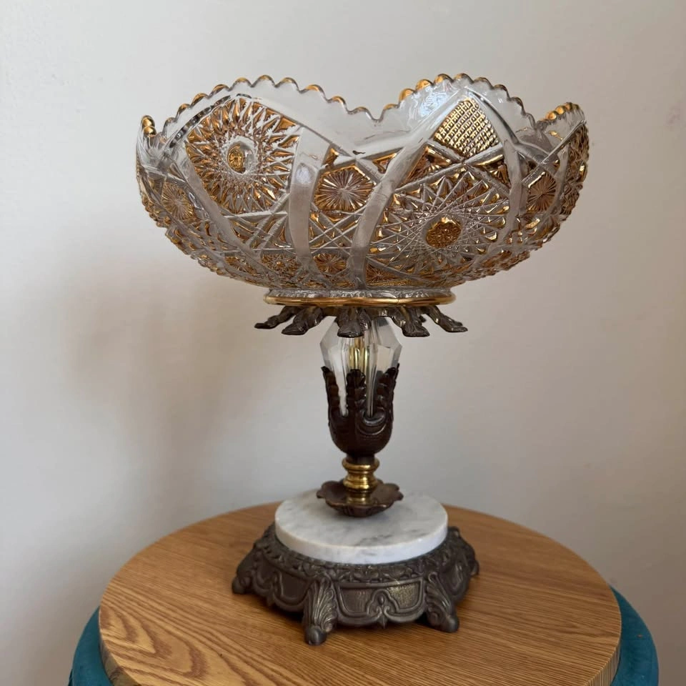 Vintage Hollywood Regency Cut Crystal & Marble Compote - photo 5